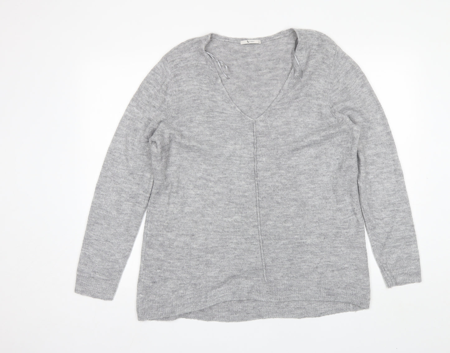 TU Womens Grey V-Neck  Acrylic Pullover Jumper Size 18