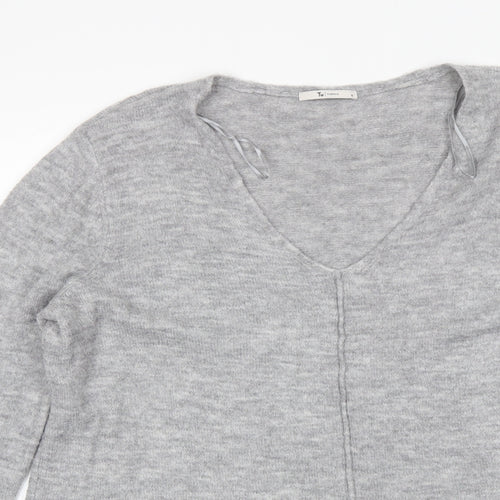 TU Womens Grey V-Neck  Acrylic Pullover Jumper Size 18