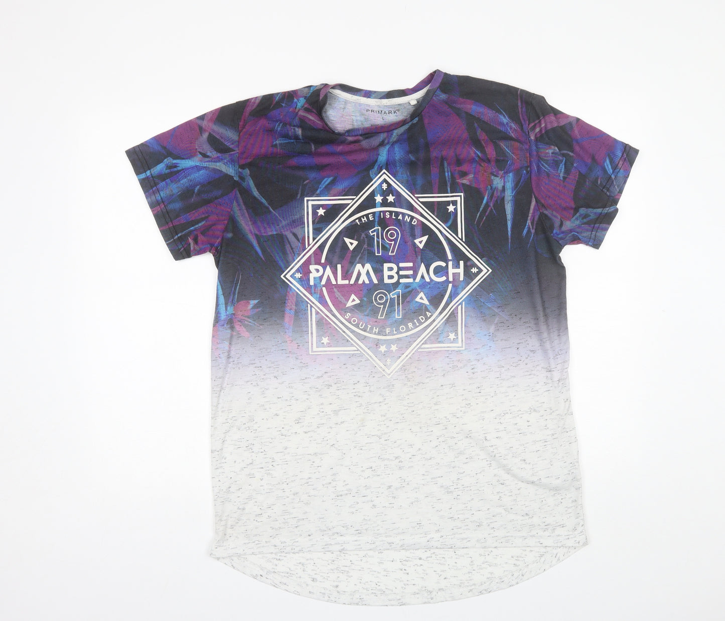 Primark Mens Purple Floral Polyester  T-Shirt Size L Round Neck