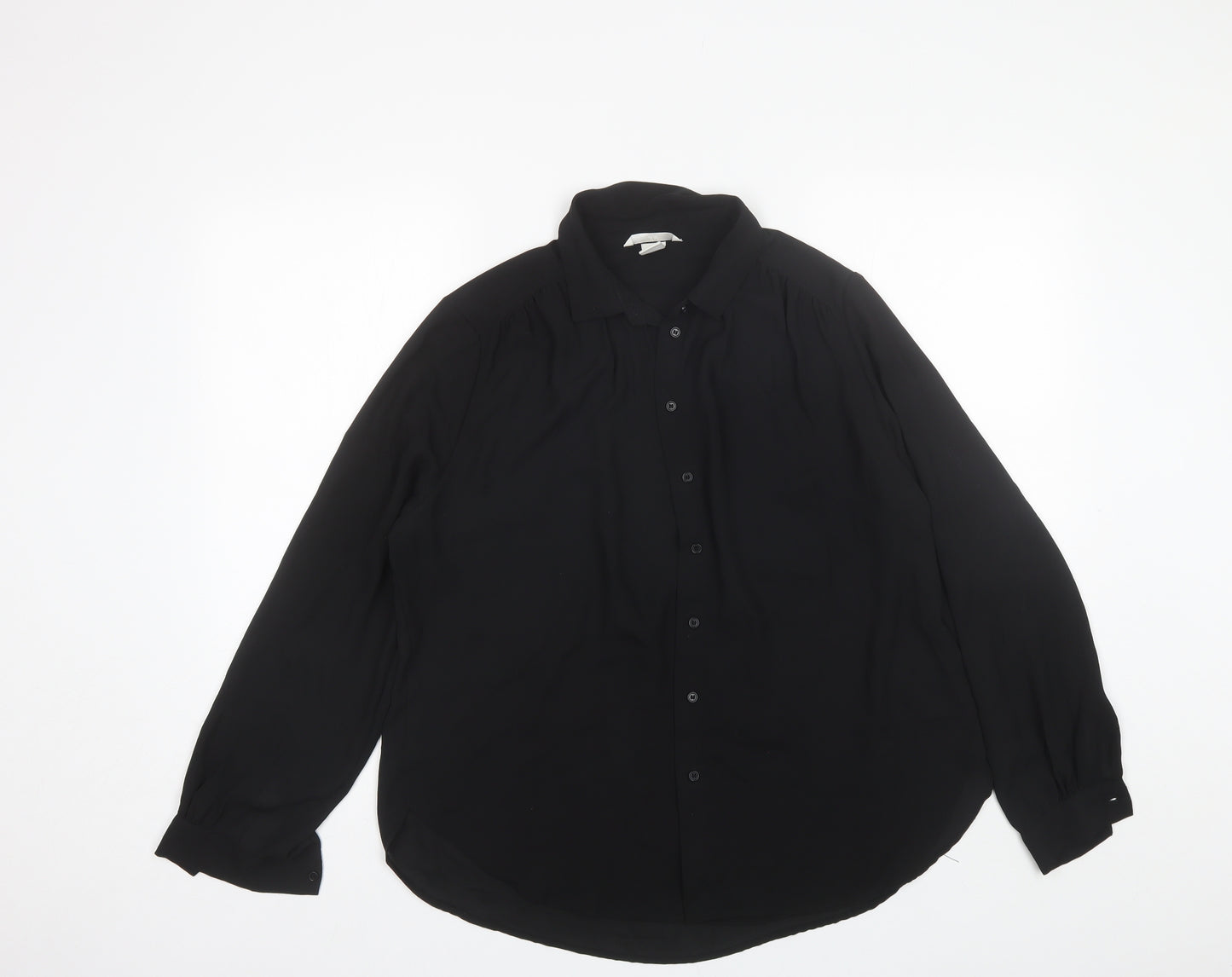 H&M Womens Black  Polyester Basic Button-Up Size 16 Collared