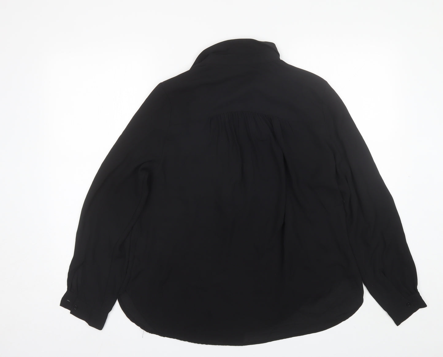 H&M Womens Black  Polyester Basic Button-Up Size 16 Collared