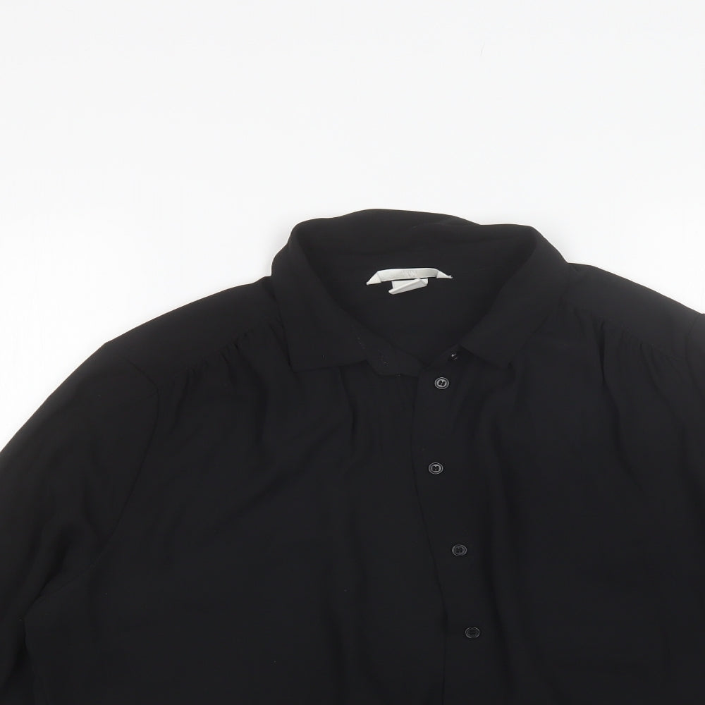 H&M Womens Black  Polyester Basic Button-Up Size 16 Collared