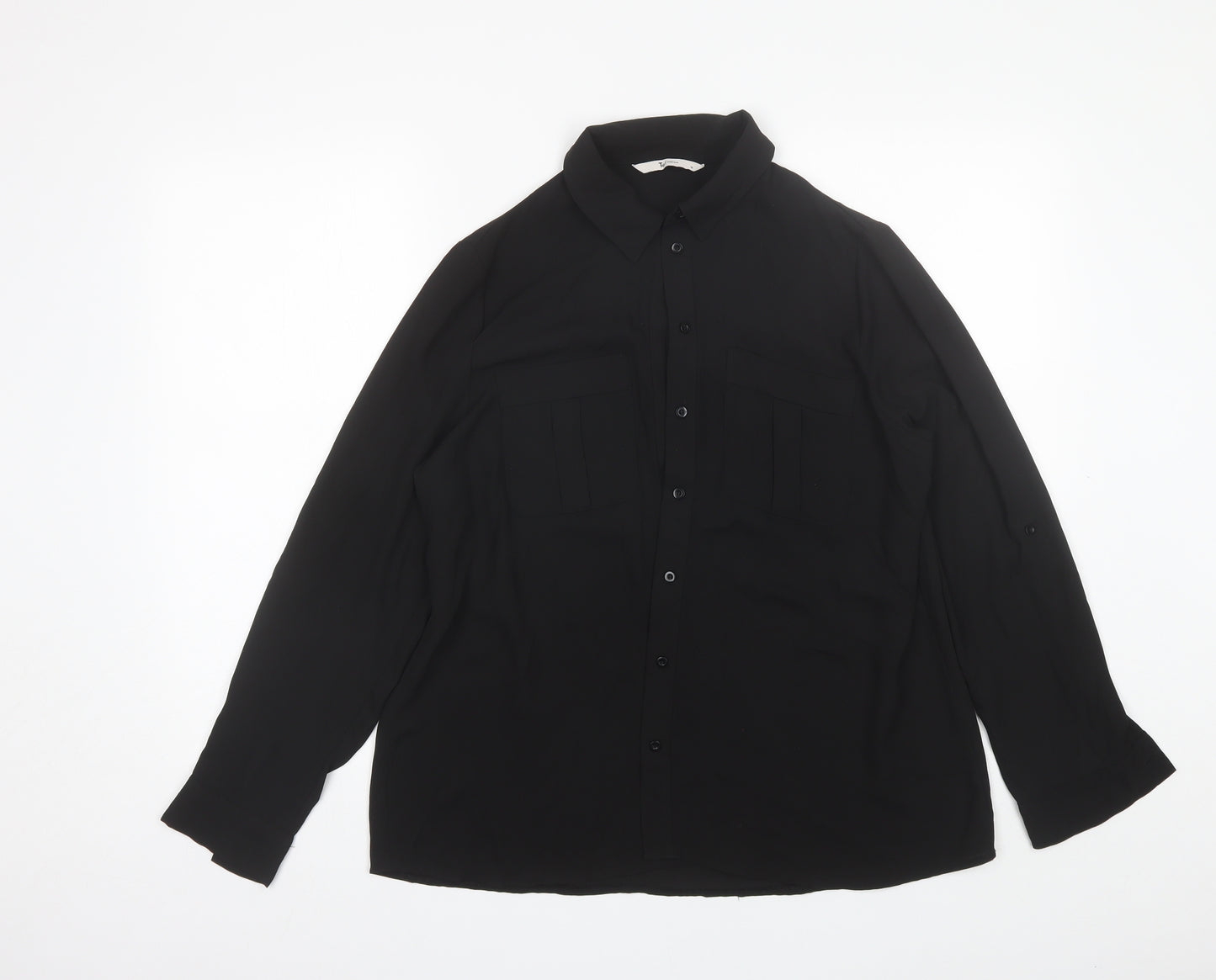 TU Womens Black  Polyester Basic Button-Up Size 14 Collared