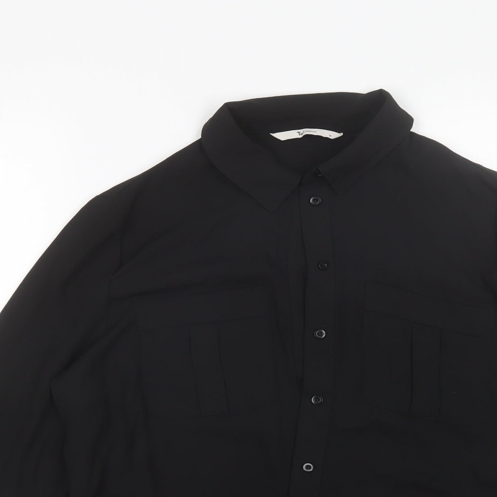 TU Womens Black  Polyester Basic Button-Up Size 14 Collared