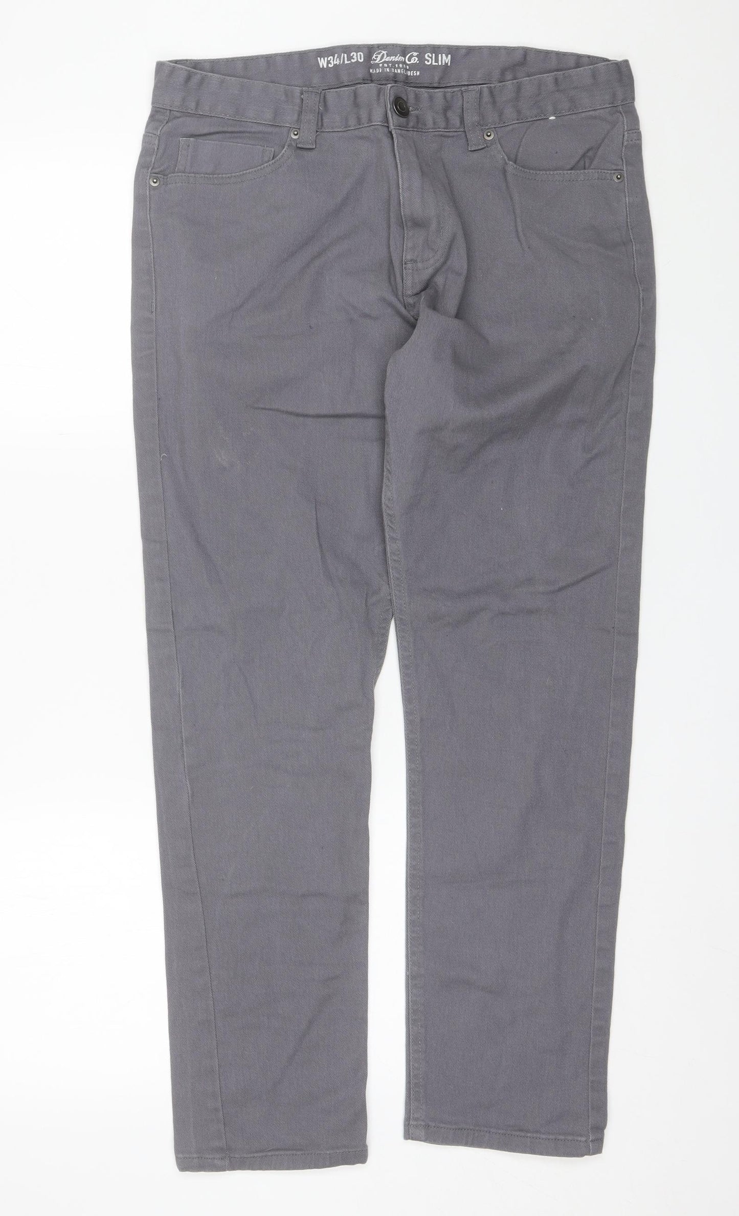 Denim & Co. Mens Grey  Cotton Straight Jeans Size 34 L29 in Regular