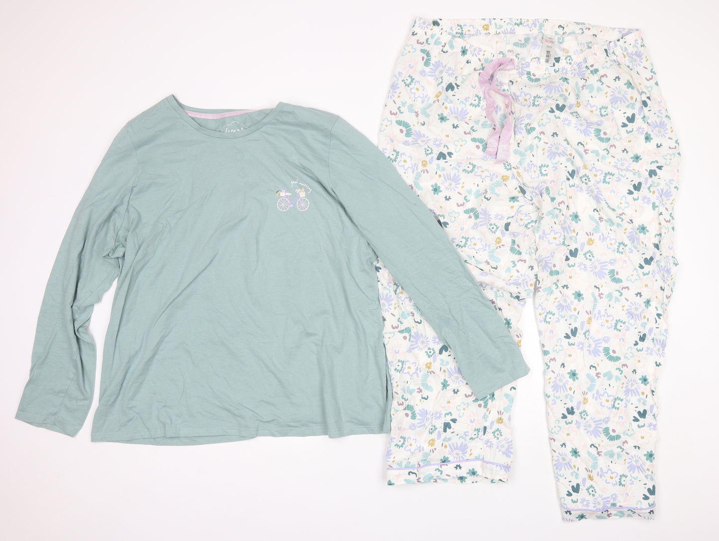 Nutmeg Womens Green Floral Cotton  Pyjama Set Size 20