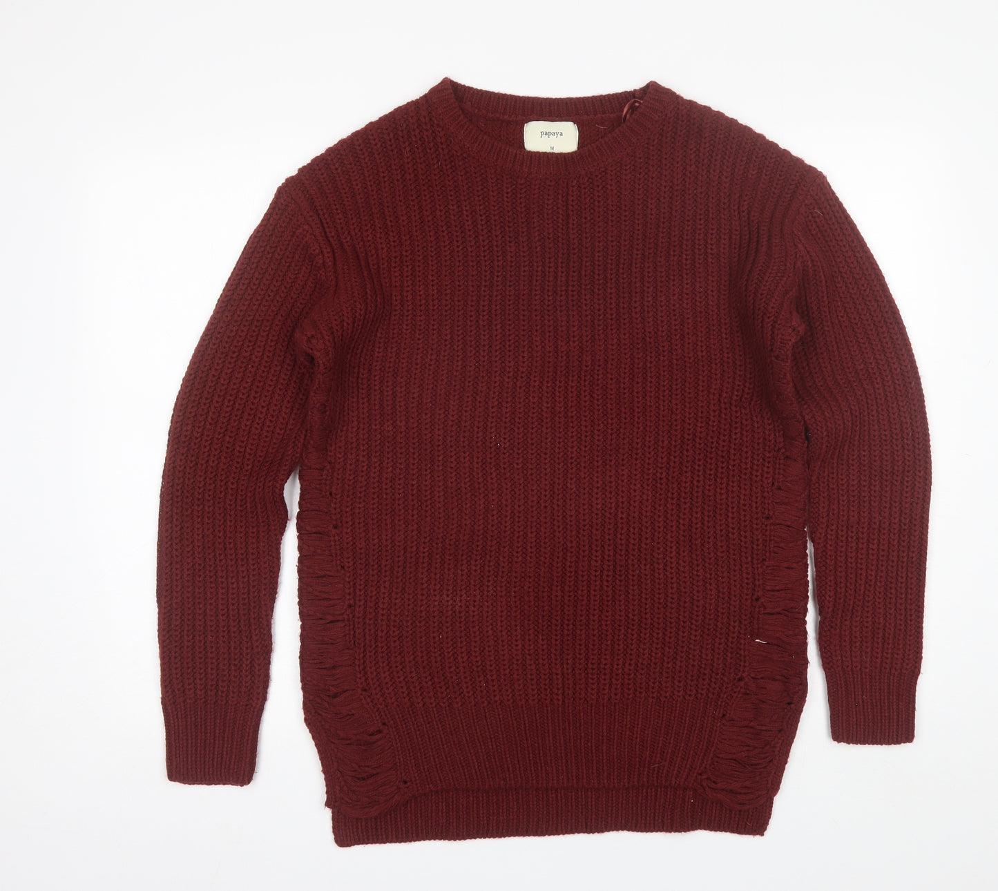 Papaya Womens Red Round Neck  Acrylic Pullover Jumper Size M