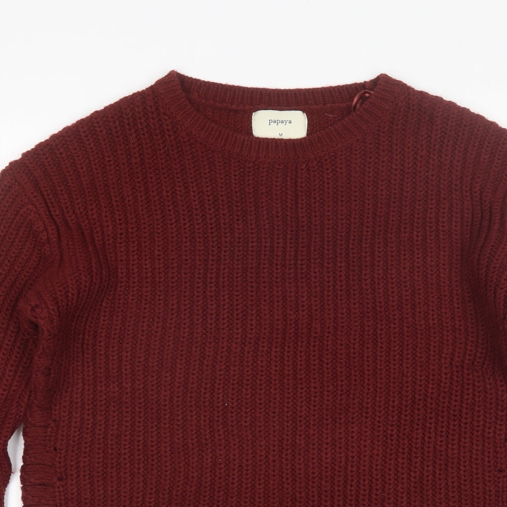 Papaya Womens Red Round Neck  Acrylic Pullover Jumper Size M