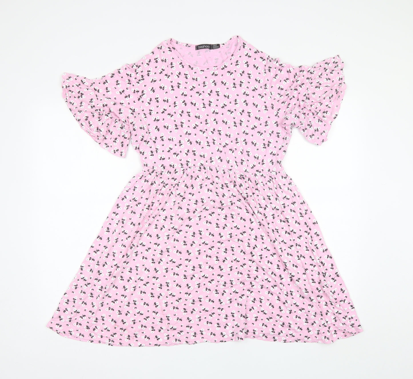 Boohoo Womens Pink Floral Viscose Shift  Size 12  Round Neck