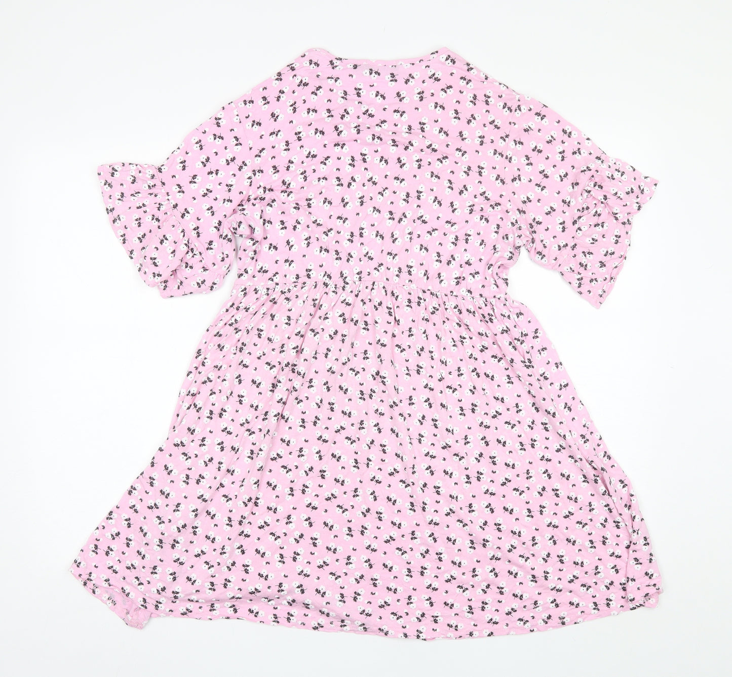 Boohoo Womens Pink Floral Viscose Shift  Size 12  Round Neck