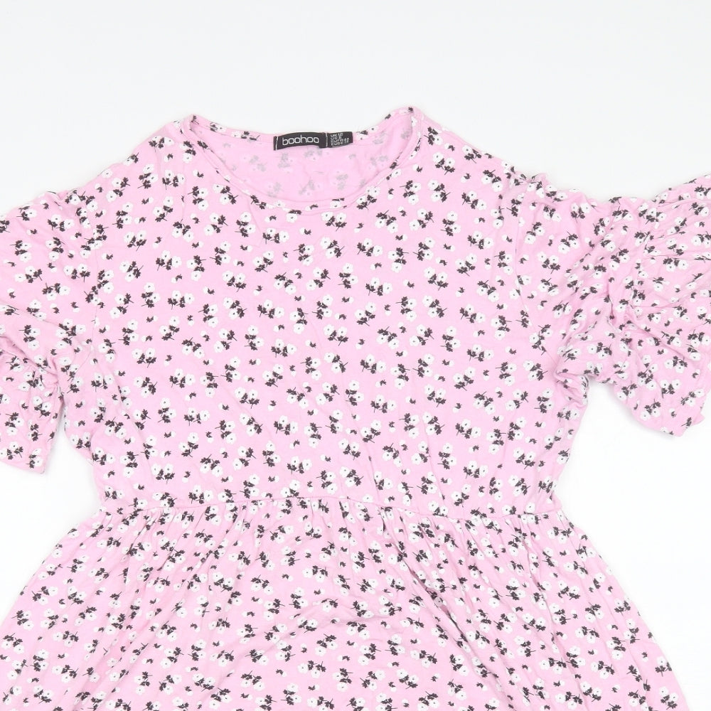Boohoo Womens Pink Floral Viscose Shift  Size 12  Round Neck