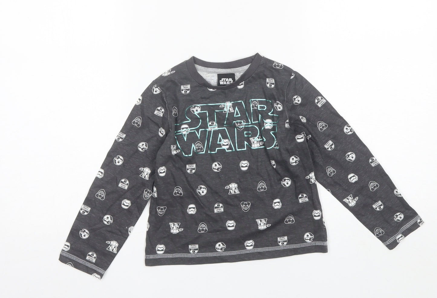 Primark Boys Grey  Cotton Basic T-Shirt Size 2-3 Years Round Neck  - Star wars