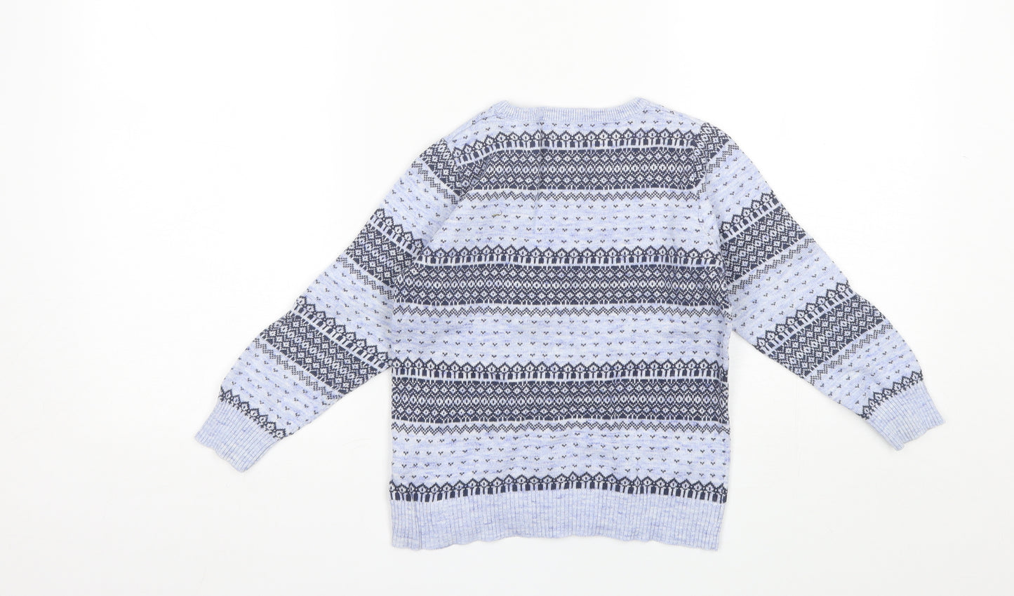 NEXT Boys Blue Round Neck Fair Isle Cotton Pullover Jumper Size 4-5 Years