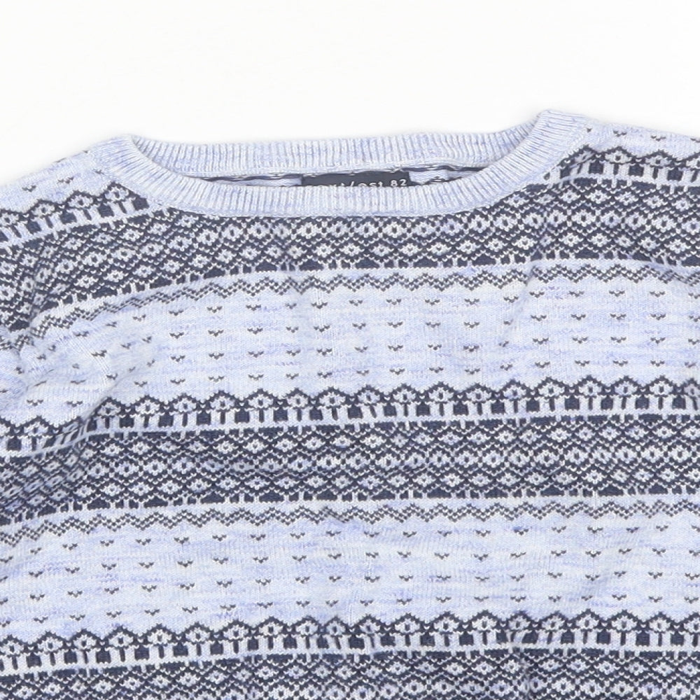 NEXT Boys Blue Round Neck Fair Isle Cotton Pullover Jumper Size 4-5 Years