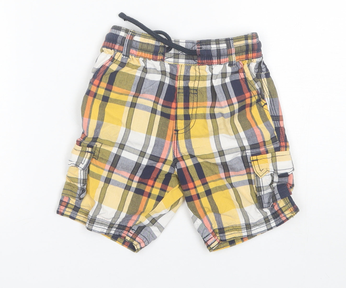 George Boys Yellow Plaid Cotton Cargo Shorts Size 3-4 Years  Regular