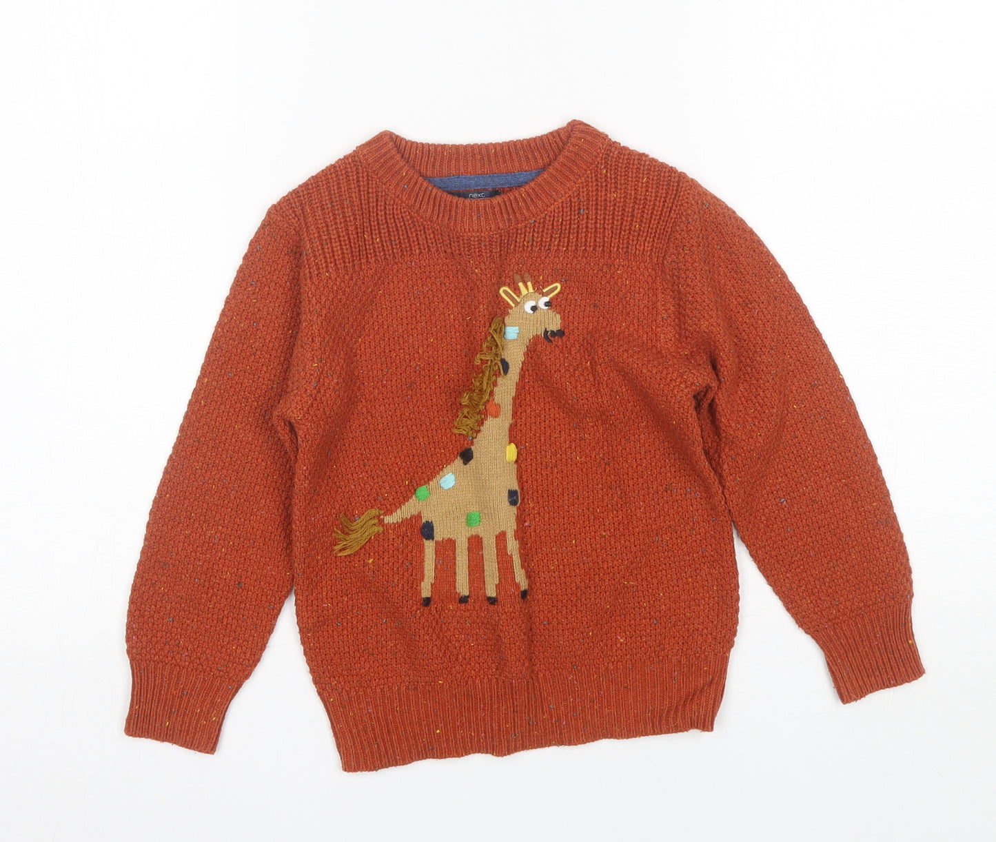 NEXT Boys Orange Round Neck  Acrylic Pullover Jumper Size 3-4 Years