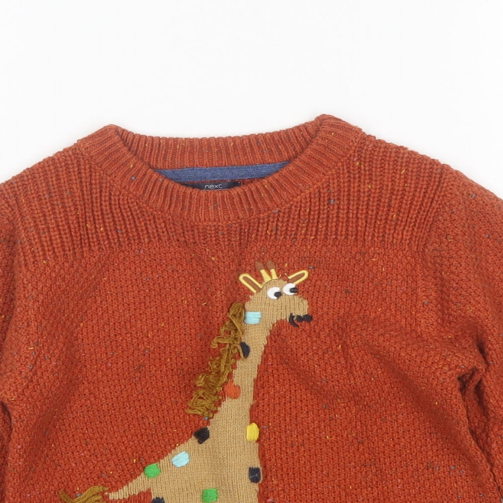 NEXT Boys Orange Round Neck  Acrylic Pullover Jumper Size 3-4 Years