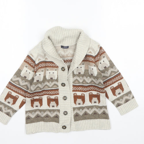 NEXT Boys Beige Collared Fair Isle Cotton Cardigan Jumper Size 3-4 Years