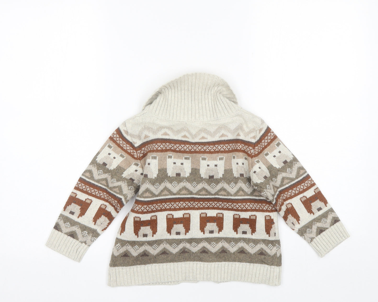 NEXT Boys Beige Collared Fair Isle Cotton Cardigan Jumper Size 3-4 Years