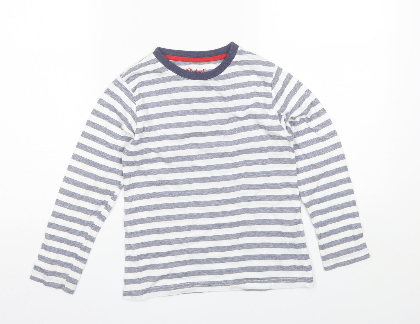 Primark Boys Blue Striped Cotton Basic T-Shirt Size 7-8 Years Round Neck
