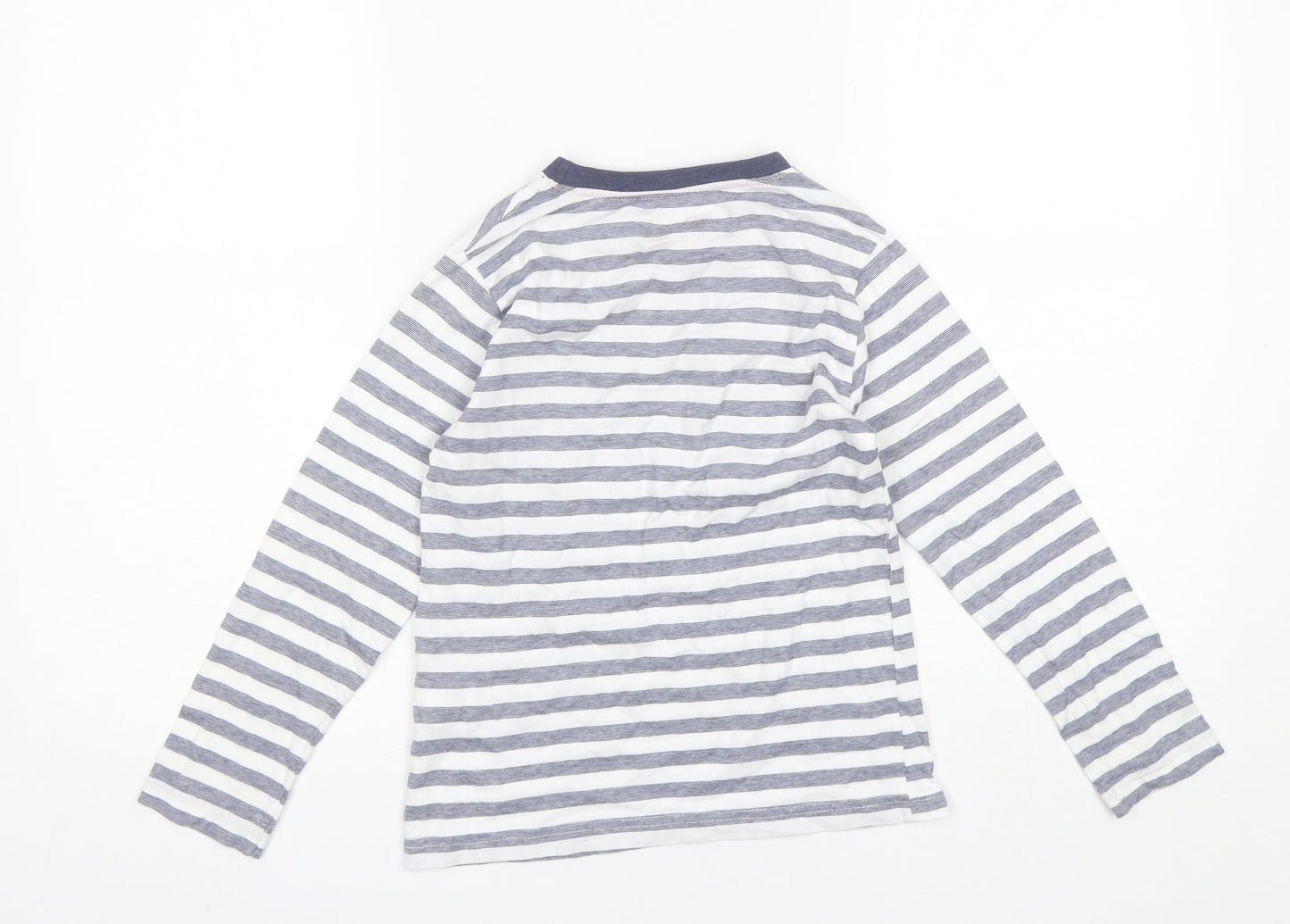 Primark Boys Blue Striped Cotton Basic T-Shirt Size 7-8 Years Round Neck