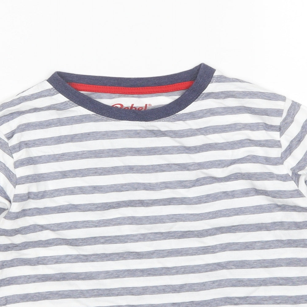 Primark Boys Blue Striped Cotton Basic T-Shirt Size 7-8 Years Round Neck