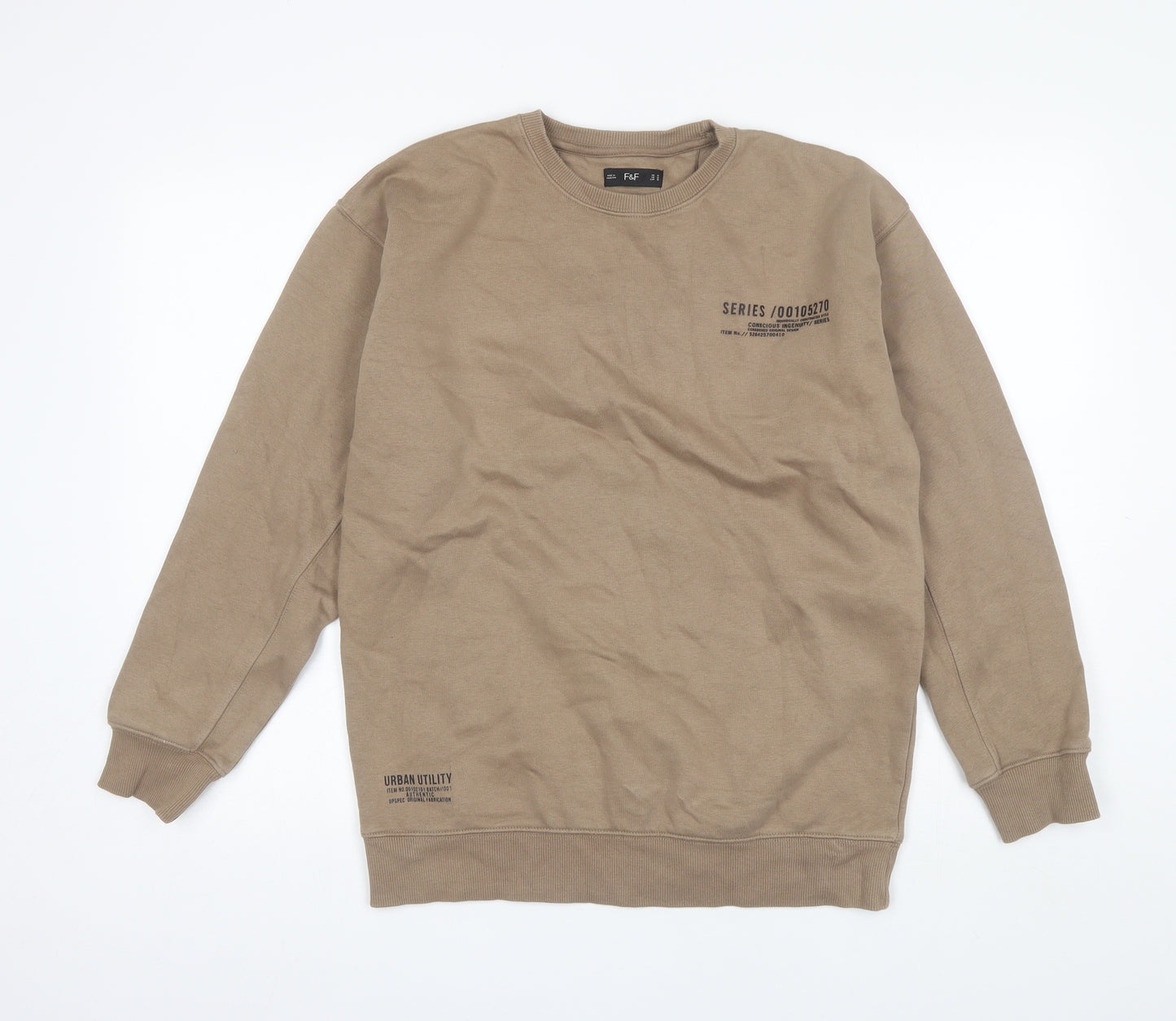 F&F Mens Brown Round Neck  Cotton Pullover Jumper Size S