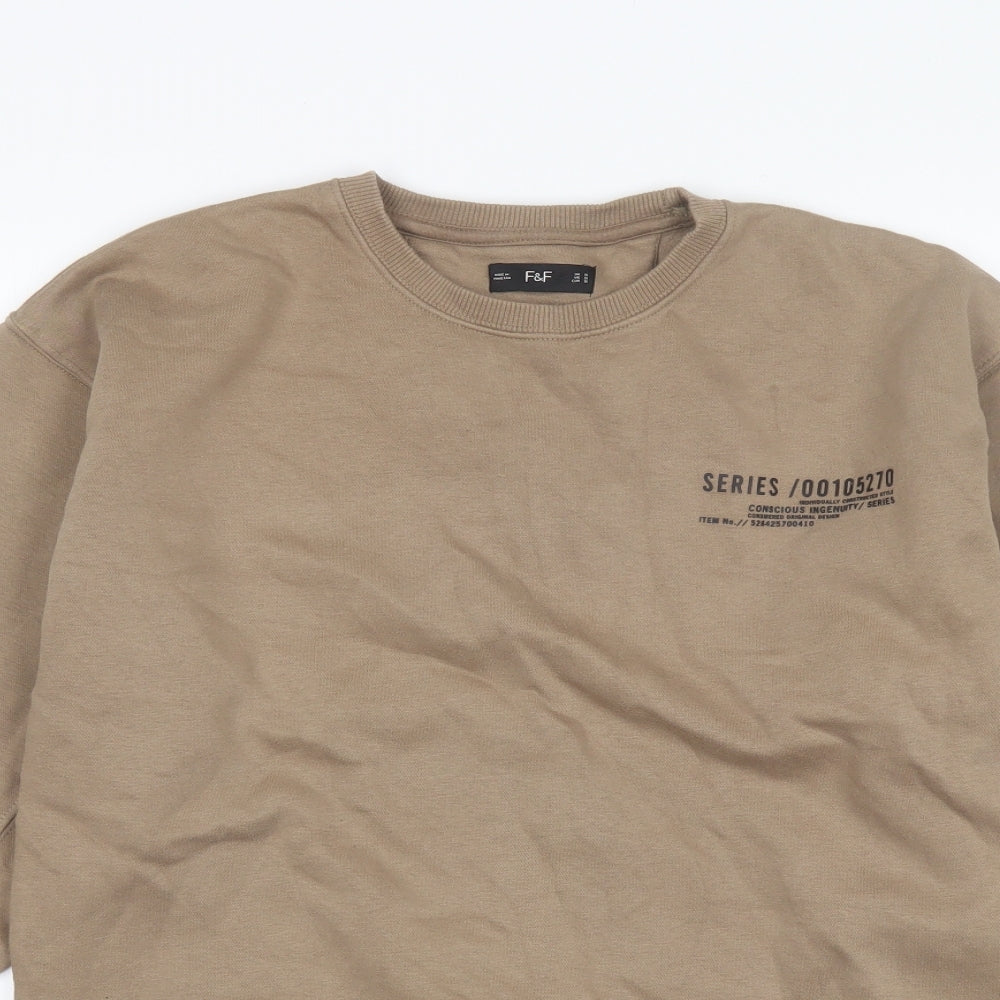 F&F Mens Brown Round Neck  Cotton Pullover Jumper Size S