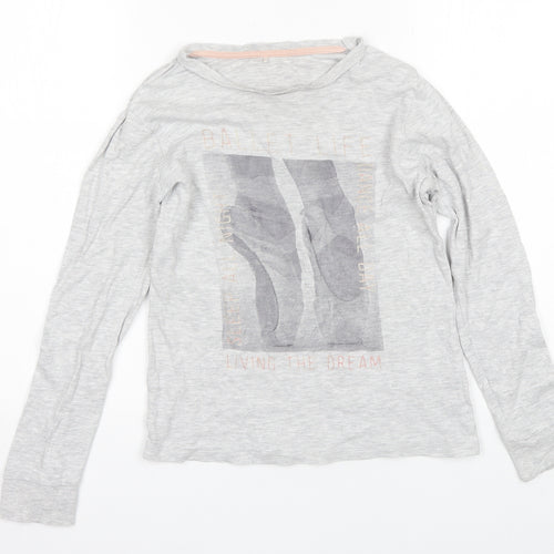 George Girls Grey  Cotton Basic T-Shirt Size 10-11 Years Round Neck