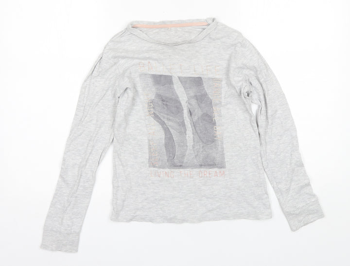 George Girls Grey Cotton Basic T-Shirt Size 10-11 Years Round Neck