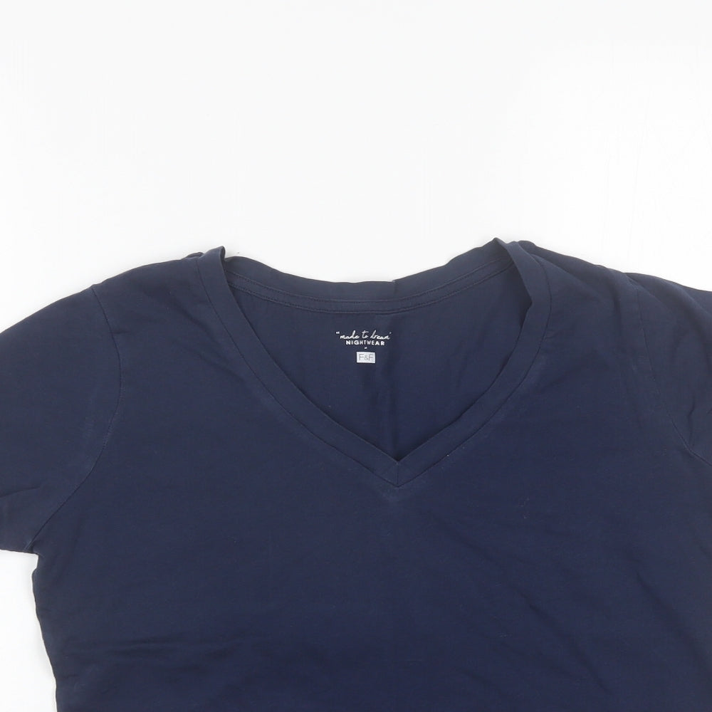 F&F Womens Blue Solid Cotton Top Pyjama Top Size 8