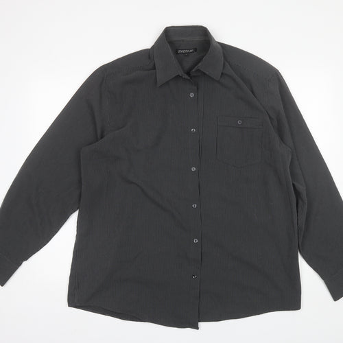 Avenue Mens Grey Striped Polyester  Dress Shirt Size XL Collared