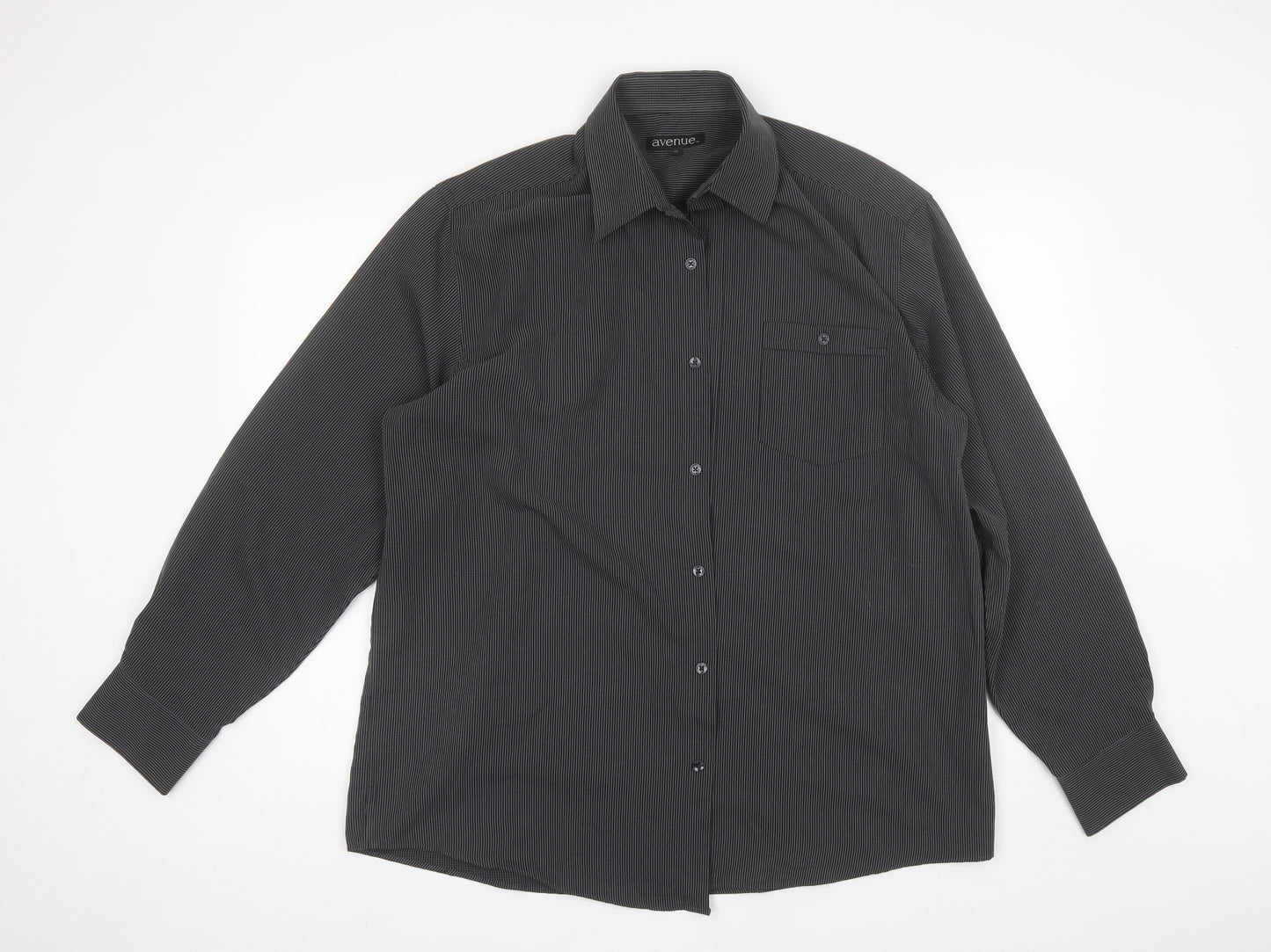 Avenue Mens Grey Striped Polyester  Dress Shirt Size XL Collared