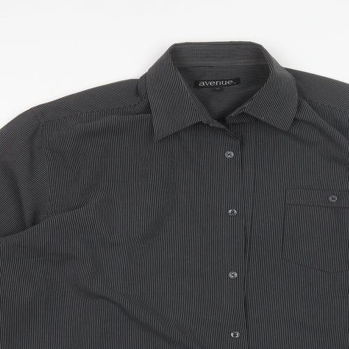 Avenue Mens Grey Striped Polyester  Dress Shirt Size XL Collared