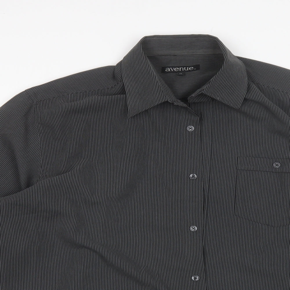 Avenue Mens Grey Striped Polyester  Dress Shirt Size XL Collared