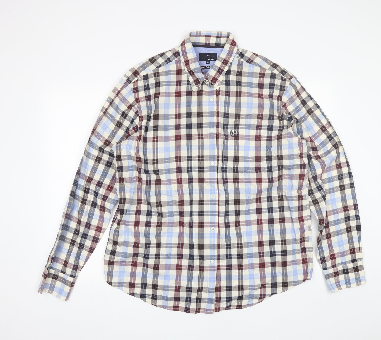 Marks and Spencer Mens Blue Plaid Cotton  Button-Up Size XL Collared