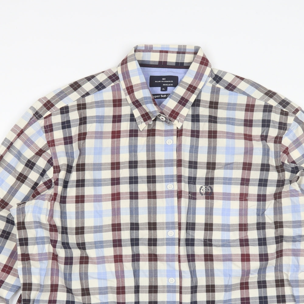 Marks and Spencer Mens Blue Plaid Cotton  Button-Up Size XL Collared