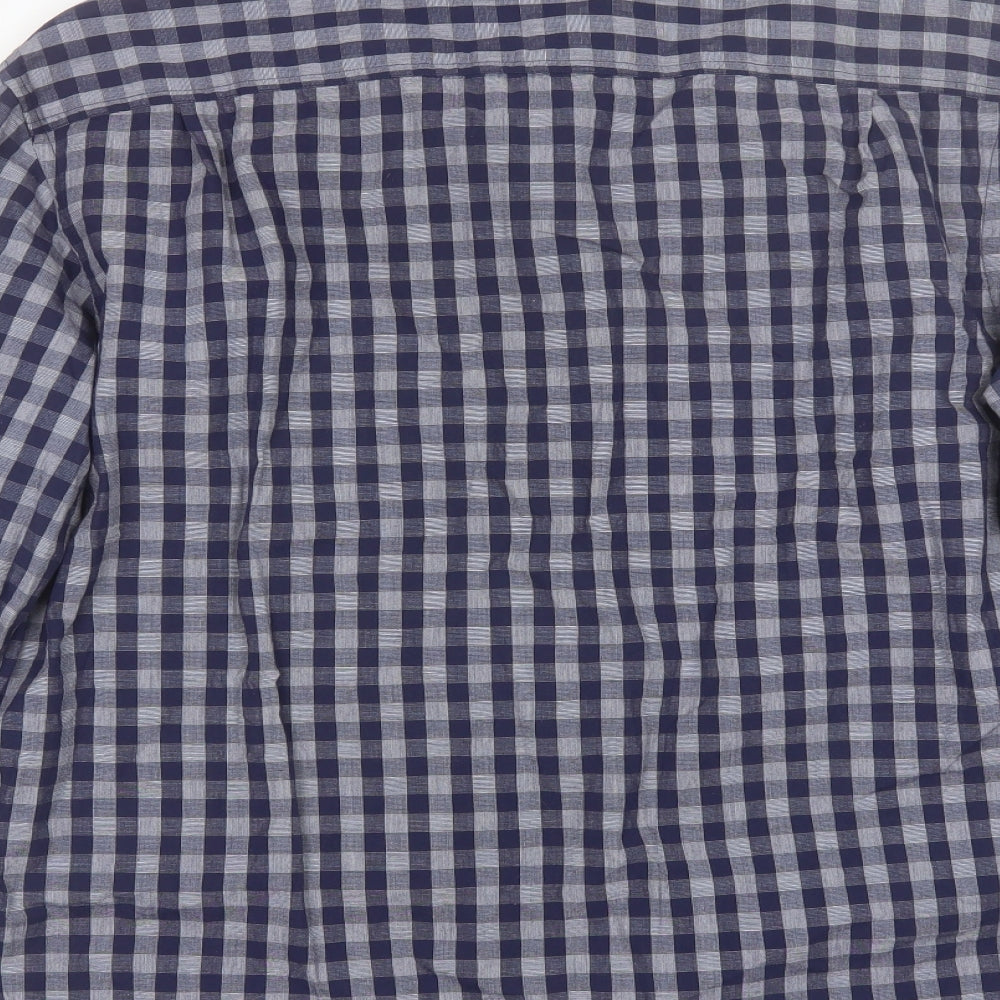 Marks and Spencer Mens Blue Plaid Cotton  Button-Up Size L Collared