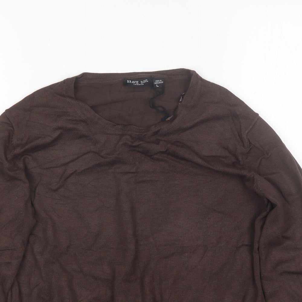 Brave Soul Womens Brown Round Neck  Viscose Pullover Jumper Size L
