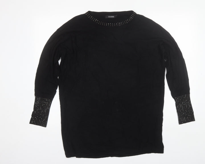 Evans Womens Black Round Neck Viscose Pullover Jumper Size 14