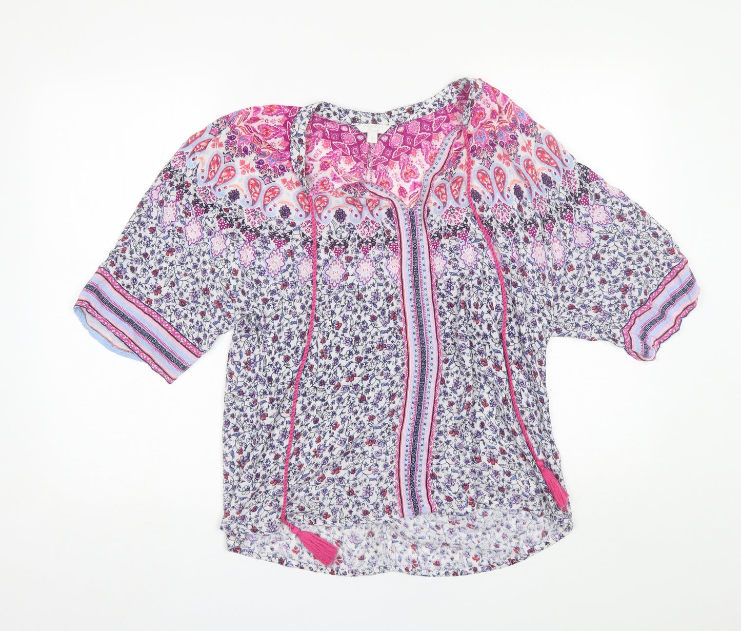 Monsoon Womens Pink Floral Viscose Basic Blouse Size S V-Neck - beach