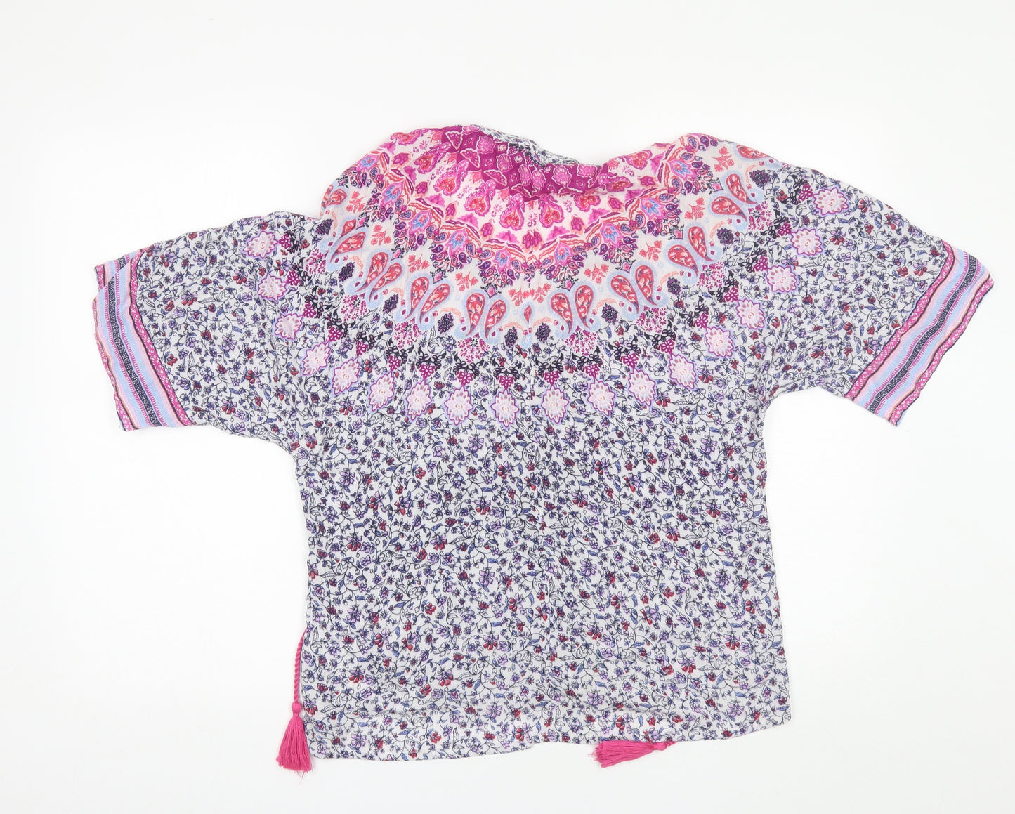 Monsoon Womens Pink Floral Viscose Basic Blouse Size S V-Neck - beach