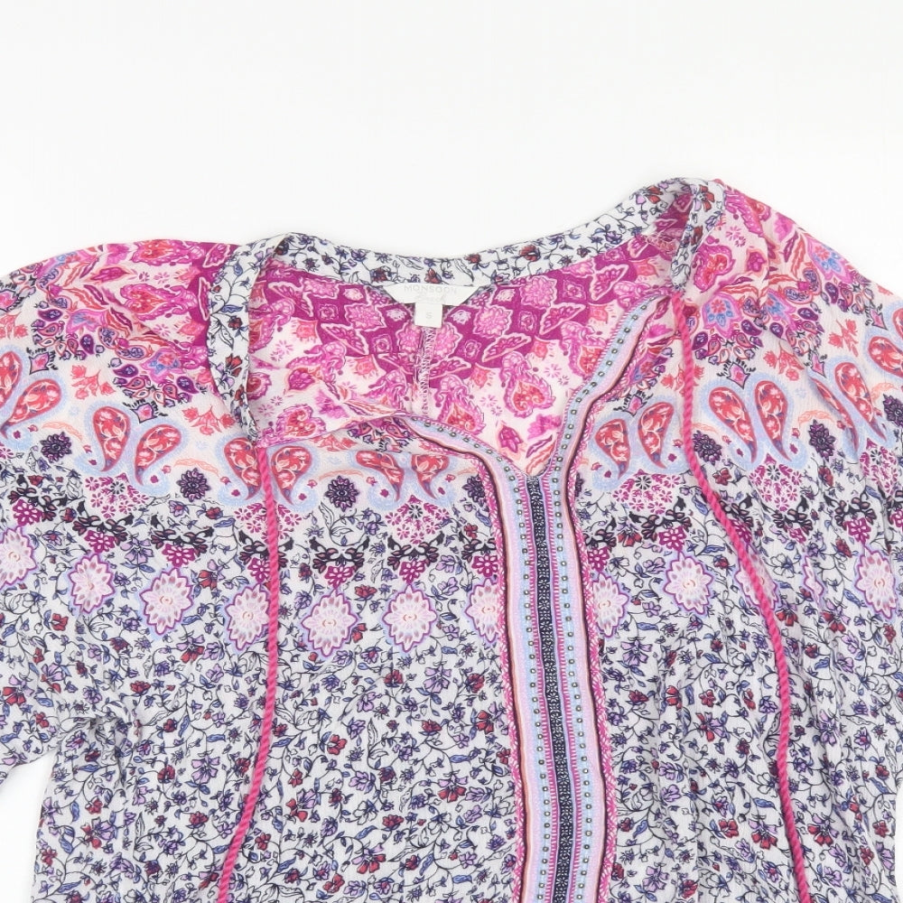 Monsoon Womens Pink Floral Viscose Basic Blouse Size S V-Neck - beach