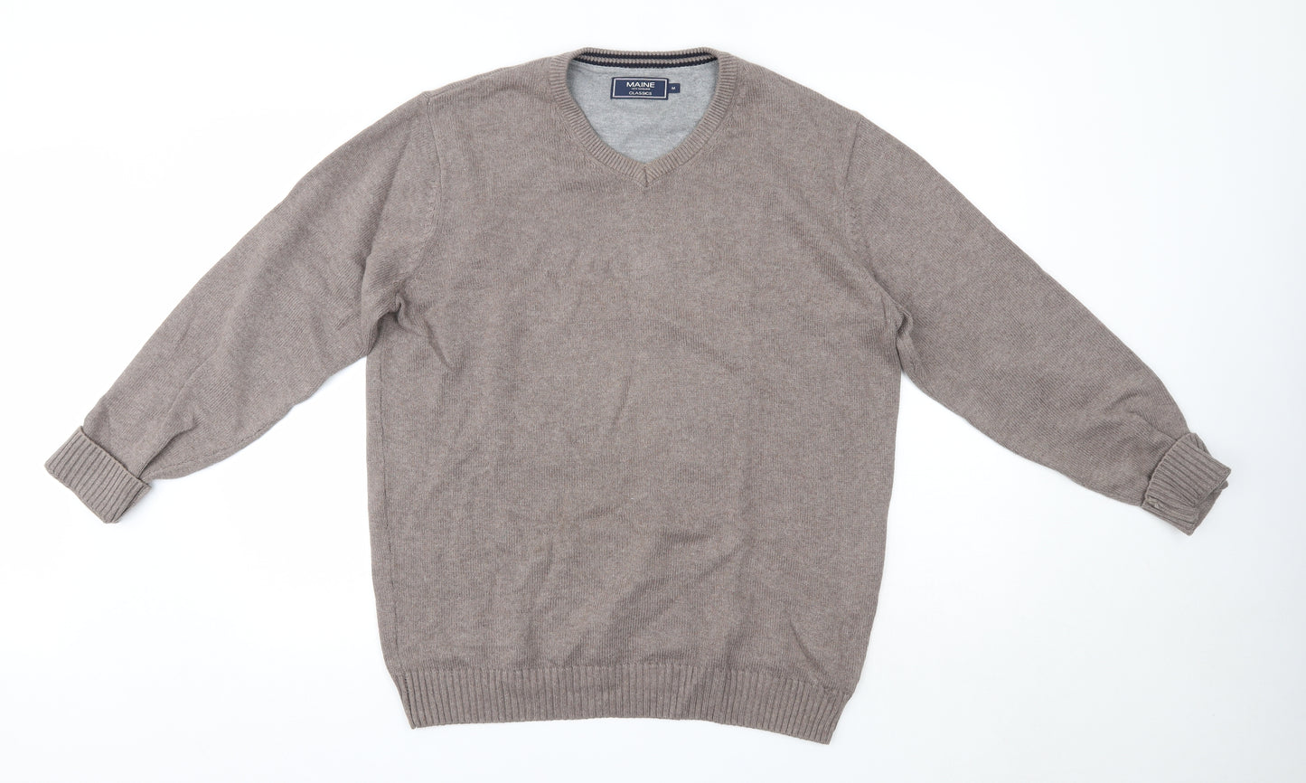 Maine Mens Brown Round Neck  Cotton Pullover Jumper Size M