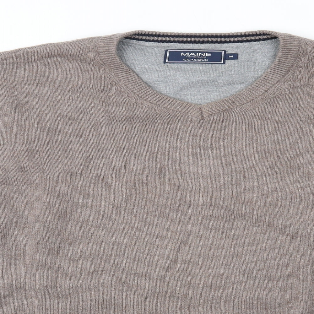 Maine Mens Brown Round Neck  Cotton Pullover Jumper Size M