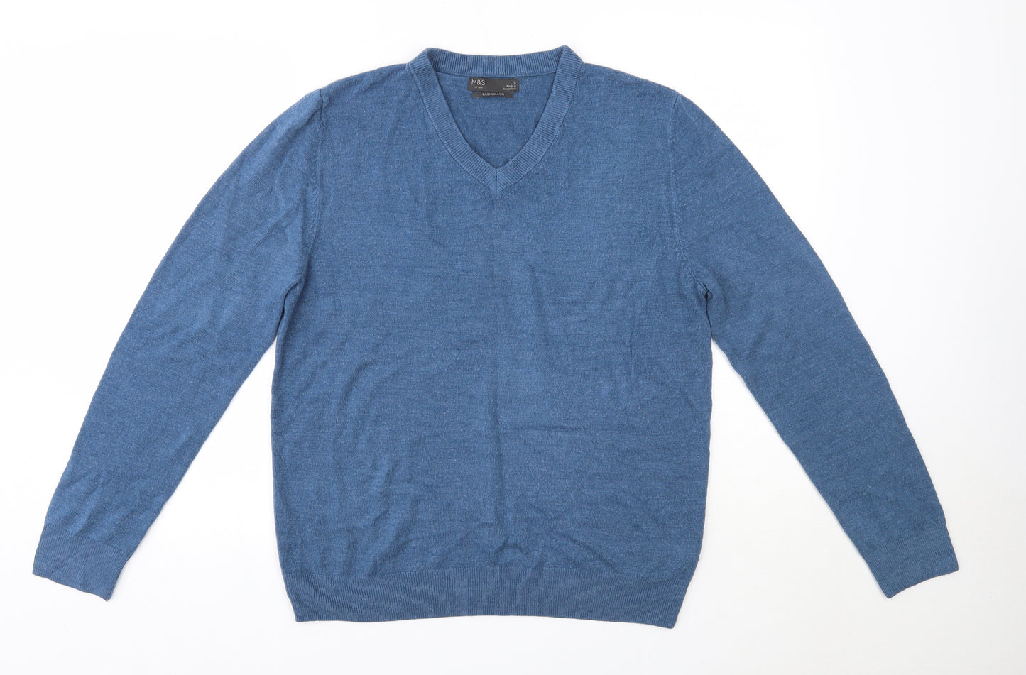M&S Mens Blue V-Neck  Acrylic Pullover Jumper Size L   - Cashmillon
