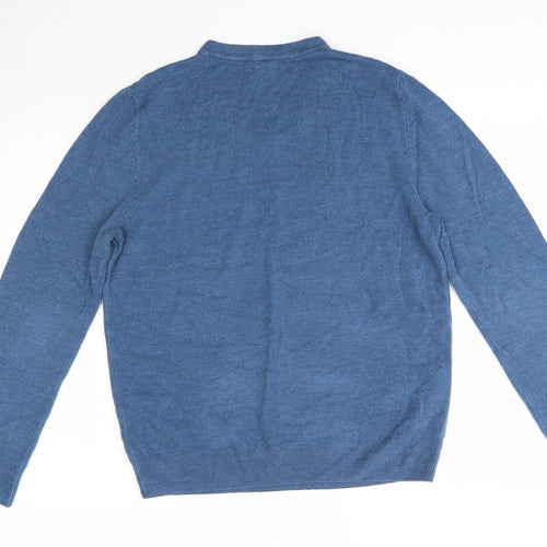 M&S Mens Blue V-Neck  Acrylic Pullover Jumper Size L   - Cashmillon