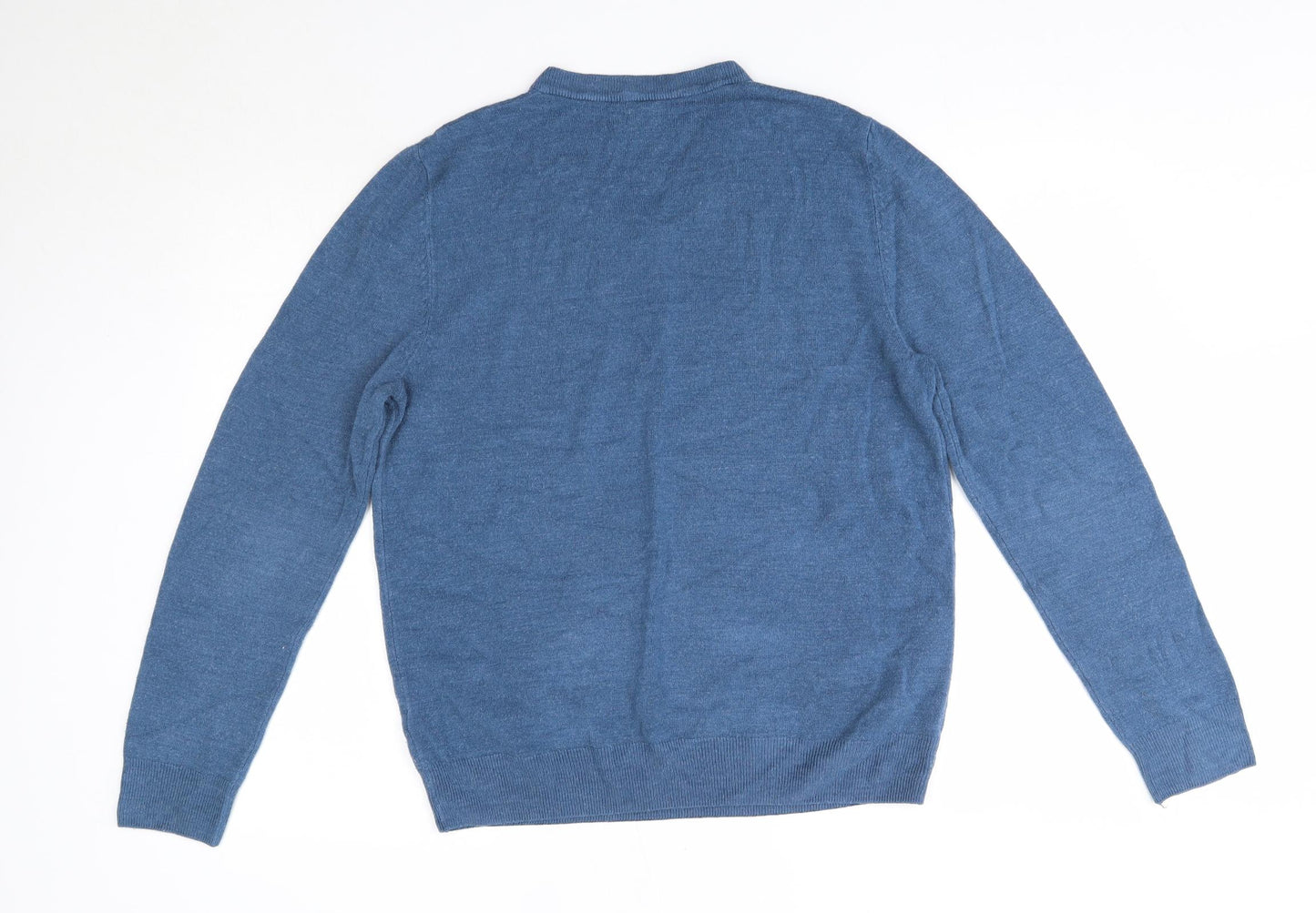 M&S Mens Blue V-Neck  Acrylic Pullover Jumper Size L   - Cashmillon
