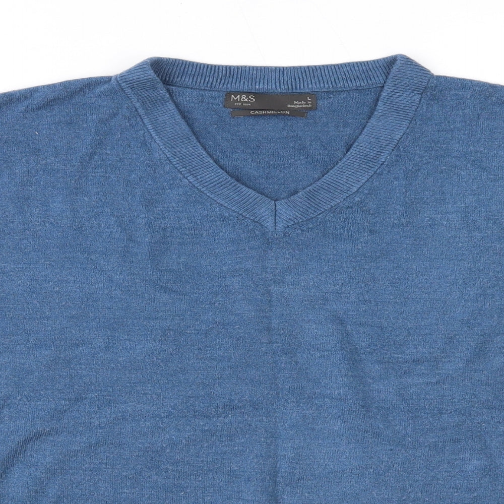 M&S Mens Blue V-Neck  Acrylic Pullover Jumper Size L   - Cashmillon
