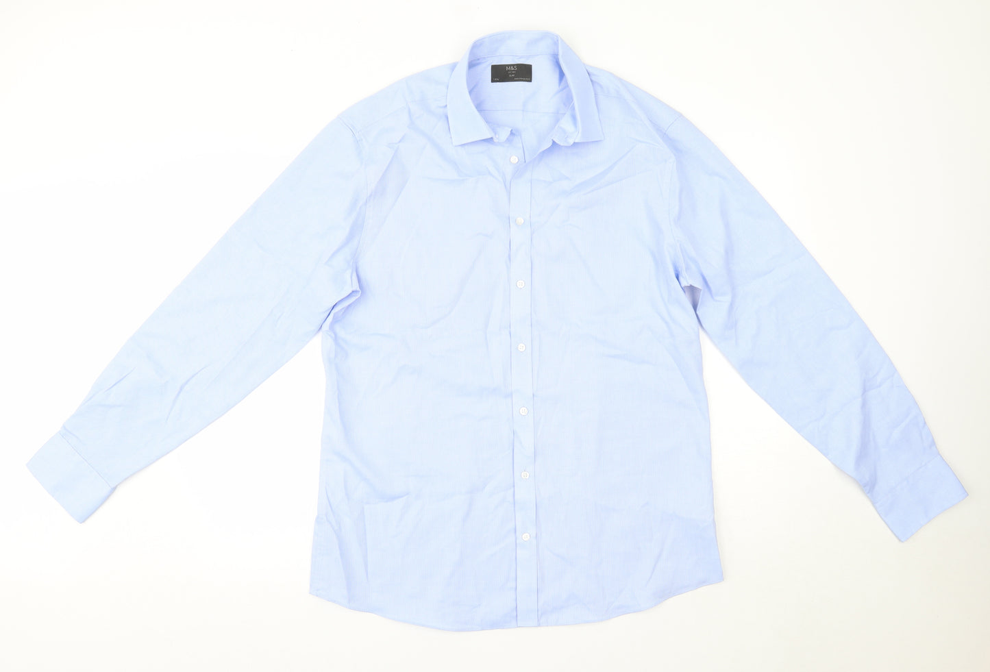 M&S Mens Blue  Polyester  Dress Shirt Size 16.5 Collared